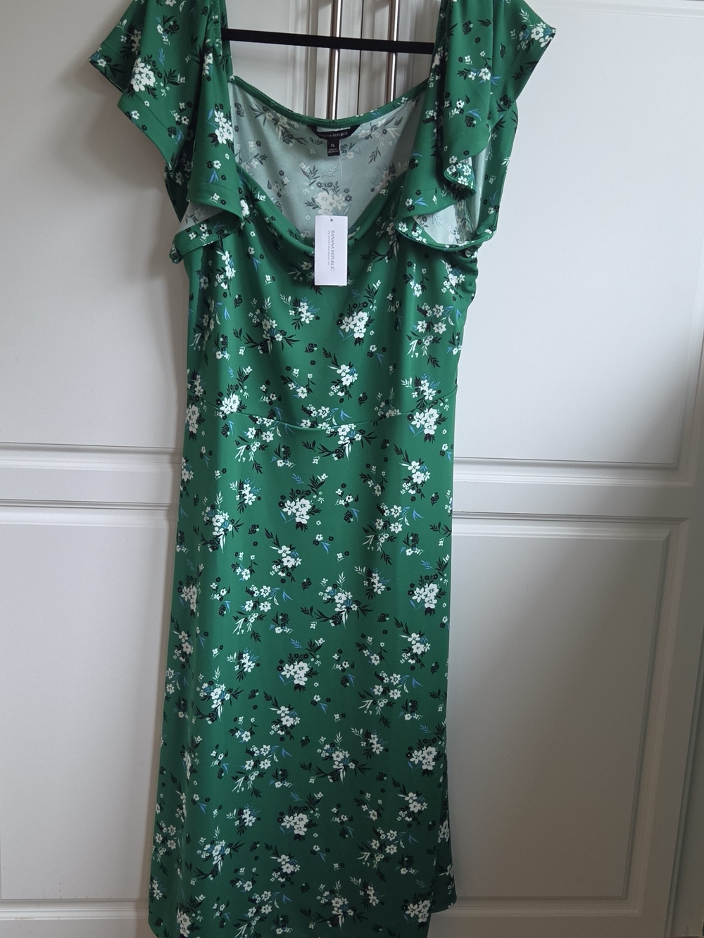 Banana Republic Green Floral Maxi Dress with Ruffle Sleeves